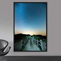 Framed Canvas Wall Art Starry Sunset Astronomy & Space Bedroom Colorful Contemporary Moon Multicolor Photography - 16x24 inches