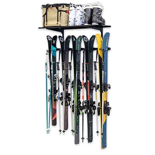 Teal Triangle Premium G-Ski Shelf, 5 Pairs Of Skis And Poles, Adjustable Storage System #TOP3