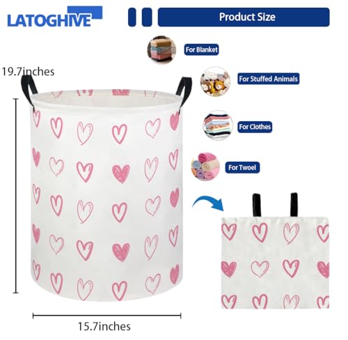 Image of Baby Laundry Hamper kids laundry Basket Waterproof Laundry Bag for Bedroom Clothes Organizer Room Decor(Pink Heart)