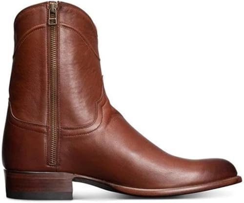 Mid-Height Boots for Men Round Toe Biker Motorcycle Boots Vintage Short Slip On Western Cowboy Large Size Knight4