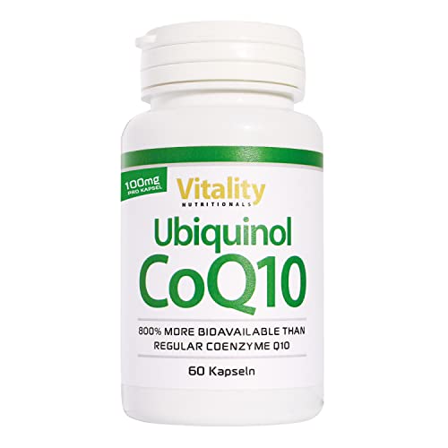 Q10 Kapseln Hochdosiert Ubiquinol CoQ10 100mg, höchste Bioverfügbarkeit Coenzym Q10 I 60 Kapseln I Energie Antioxidantien Anti-Aging I Vitality Nutritionals by Vitaminexpress Cover