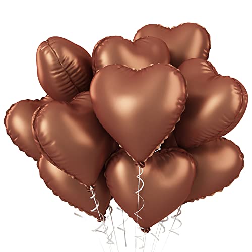 Image of 10PCS Brown Khaki Heart Shape Balloons - 18inch Chocolate Coffee Foil Heart Balloons for Helium Neutral Love Jungle Safari Birthday Party, Valentines Day