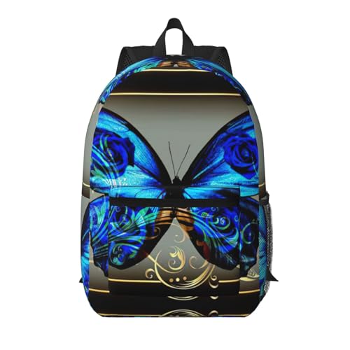 Mochila de mariposa azul para evitar la carga pesada en la universidad con bolsillo práctico