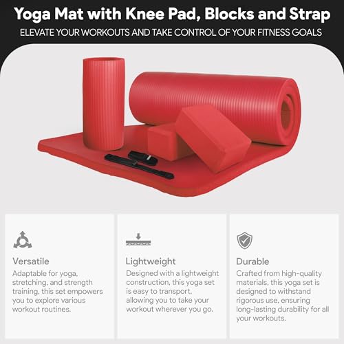 Image of BalanceFrom GoCloud All-Purpose 1-Inch Extra Thick High Density Anti-Tear Exercise Yoga Mat with Carrying Strap