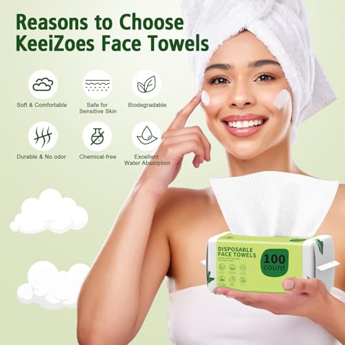 Image of Disposable Face Towels 600 Count, Biodegradable Ultra Soft & Thick Facial Towels for Sensitive Skin, Lint-Free Makeup Remover Dry Wipes, Multi-Purpose Cleansing Towelettes for Face Wipes, Skincare