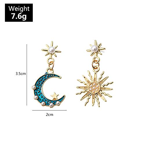 Flzaitian Sun And Crescent Moon Star Planet Dangle Drop Earrings For Women Asymmetrical Vintage Bohemian Mismatched Rhinestone Design Gift Jewelry (A) #TOP3