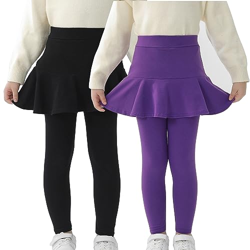 Image of StyleSavvy Trendy Girls' Leggings with Skirt - 2 Pack of Cotton Ruffle Skirt Pants for Kids for 3-8 Years