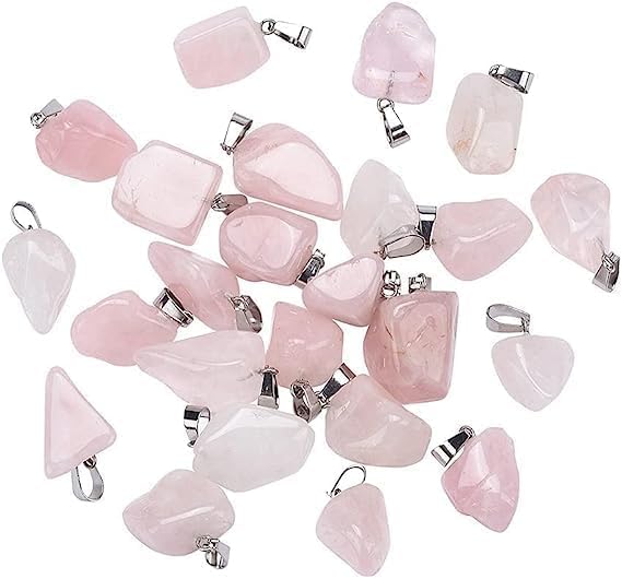 DanLingJewelry 24 pcs Natural Rose Quartz Pendants Healing Crystal Gemstone Charms Irregular Stone Charms for DIY Crafts Jewellery Making