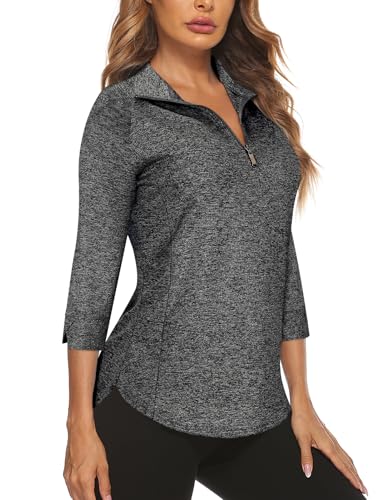 Image of Cucuchy Style Womens Golf Shirt 3 /4 Sleeve Quarter Zip Workout Tennis Tops Quick Dry UPF 50+ Shirts