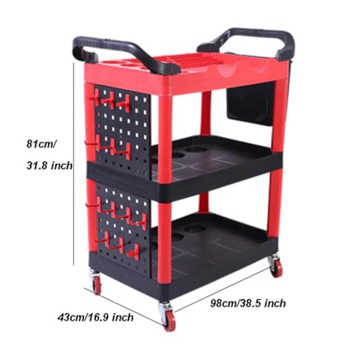 Carrito de detalles de coche con ruedas, almacenamiento móvil en taller con ganchos laterales para limpieza automática, diseño resistente para una organización eficiente del lavado de autos