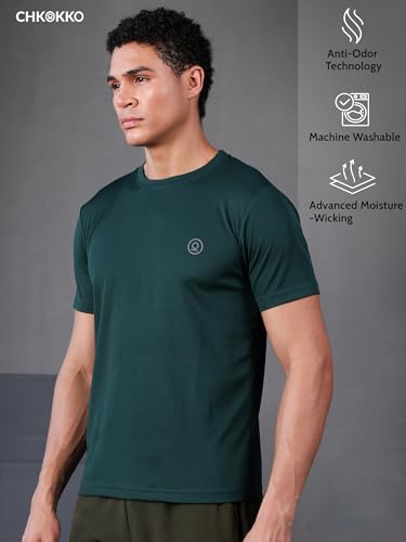 Image of CHKOKKO Gym T Shirts for Men Workout Activewear Solid Quick Dry Sports Tshirt for man Breathable Lightweight Half Sleeve Regular Fit Round Neck Running Boys T Shirt