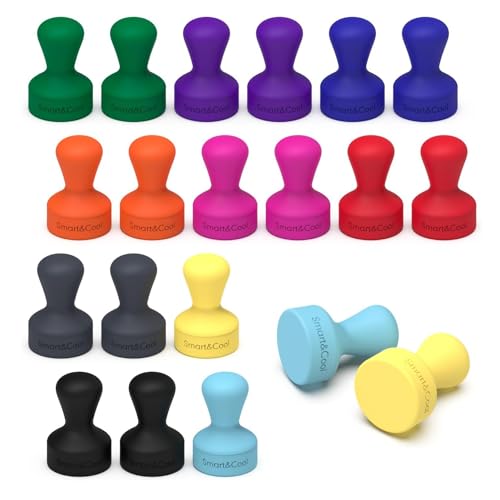 SMART&COOL 20 imanes de nevera de 8 x 14 mm, imanes de neodimio para nevera, pizarra magnética, pizarra blanca, tablón de anuncios (10 colores, silicona de colores)