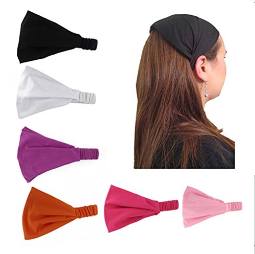 Yeshan Wicking Stretchy Athletic Multi-function Bandana Headbands/Head wrap/Yoga Headband/HairBand for Sports or Fashion,Workouts.Pack of 6