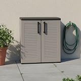 Dmora - Armadio da esterno Mol, Mobile balcone multiuso, Armadietto outdoor a 2 ante, 100% Made in Italy, 68x37h84 cm, Finitura righe, Grigio e Nero