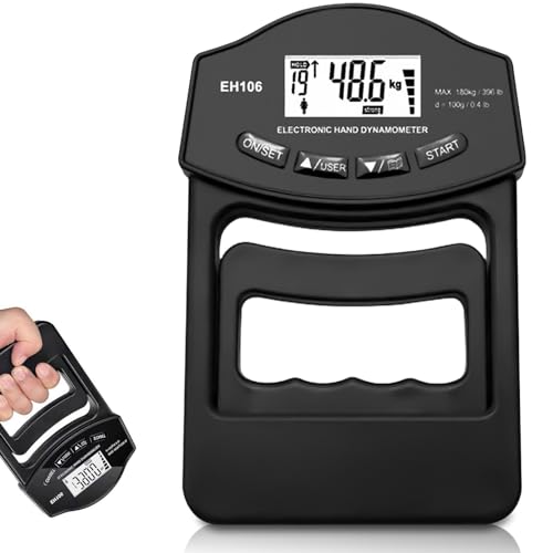 Medidor de fuerza digital de mano, negro, 396 lb/180 kg, dinamómetro de mano con cable de carga USB, agarre electrónico, medidor de fuerza de agarre, pantalla LED, fuerza de entrenamiento, medidor de