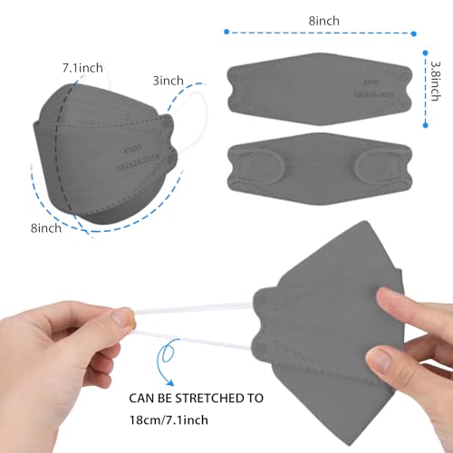 Image of Borje KN95 Face Masks for Adults 50 Pack, 5-Ply Grey Disposable Face Mask Against PM 2.5 Smoke & Dust, Filtration Efficiency 95%