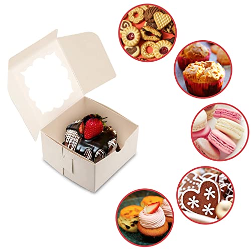 Sharlity Dessert Boxes Small Cookie Boxes for Treat Boxes for Coookie 4x4x2.5in Bakery Boxes with Window(50Pack,White)