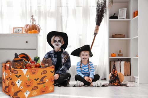 Image of Essme Rectangular Halloween Baskets,Kids Basket Empty with Handles,Cute Baskets for kids Room Decor,Boys and Girls, Candy Bins,( Halloween).