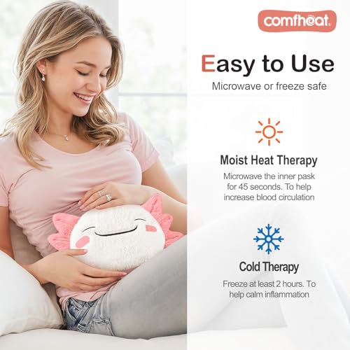 Image of Cute Axolotl Microwave Heating Pad for Pain Relief, Unscented Microwavable Heating Pads for Cramps, Neck Shoulder, Muscles, Natural Moist Heat Pack with Washable Cover