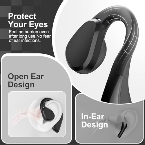 Image of TTQ Open Ear Headphones, Bluetooth 5.3 Open Ear True Wireless Earbuds, Sports Earbuds with Earhooks, 60H Playtime, Wireless Charging Case & LED Display, IP66, Running Workout (Black)