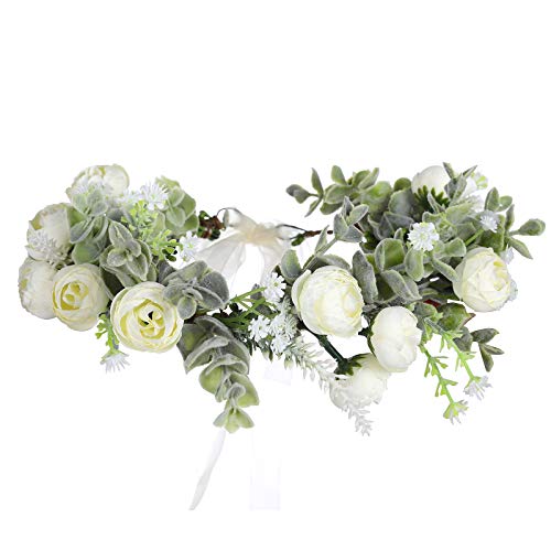 Flower Crown Headband Hair Garland - Bohemian Flower Headdress Hair Wreath Adjustable Halo Floral Headpiece for Women Girls Wedding Festival (Milky white #1)