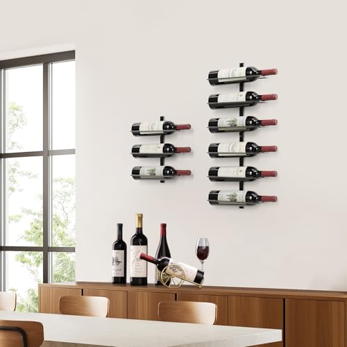 Image of B4Life Wine Rack Wall Mounted 9 Bottles, Metal Hanging Wink Racks for Wall | Liquor, Champagne, Under-Stair Walls, Wine Cellars, Decorative Display With Empty Bottles, Home Bar, Cellar, Dining Room