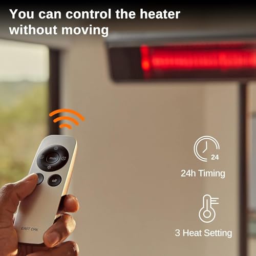 EAST OAK Patio Heater, 1500W Standing Indoor Outdoor Heaters for Patio with Nanocrystal Glass-ceramic, 3 Heat Settings & 24h Timer, Fast Heat Waterproof & Dustproof, Tip-over & Overheat Protection - Image 3