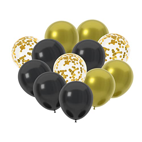 JODIDI 60 Pcs 12 Inch Latex Balloons in Black, Gold And Gold Confetti Perfect for Graduation, Birthday, Baby Shower, New Years, and Wedding Party Balloons Decoration