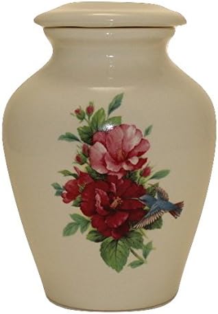 Hibisco rosa y burdeos con urna de colibrí, urna de cremación o recuerdo para cenizas, cerámica hecha a mano (extra pequeña de 29 pulgadas cúbicas)