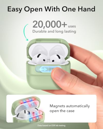 Image of ESR for AirPods 4 Case, Compatible with AirPods 4 Generation Case (2024)(USB-C), MagSafe Compatible, Magnetic Lid Lock, Drop-Proof Protection Cover with Lanyard, Pulse Series, Light Green