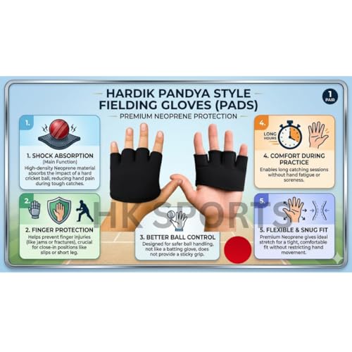 Image of Genuine Hardik Pandya Finger Cut Cricket Gloves Neoprene Fielding Gloves- Durable Lycra Leather, Lightweight Multi-Use for Fielding, Training, Catching, & Batting Inners (Gel Inserted)