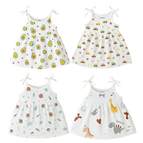 Image of Kidbea Muslin Frock for Baby Girls | Cotton Dress for Newborn Babies | Sleeveless, Tie-Up Shoulders Summer Wear Clothes