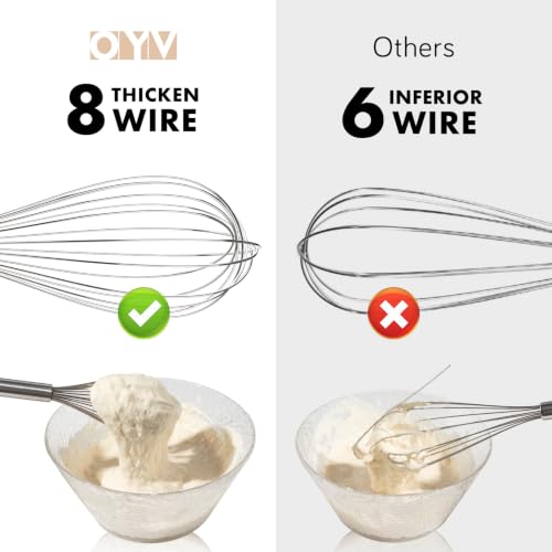 Image of OYV 304 Stainless Steel Whisk Set, Dishwasher Safe Rustproof Metal Whisk, Professional Balloon Wire Whisks for Kitchen Cooking, Perfect For Blending, Whisking, Baking, Beating, 3 Packs (8 inch 10 inch 12 inch)