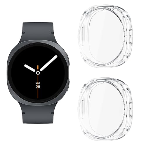 NOOETAH 2 Pack �P�[�X Compatible for Samsung Galaxy Watch 8 40mm/44mm TPU �S�� �����^ �I�[�����E���h �ی� �J�o�[ (�N���A+�N���A, 44MM)