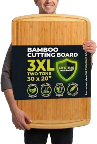 Greener Chef 30 x 20 Organic Extra Large Cutting Board with Lifetime Replacements – Wood Bamboo Chopping Board - Wooden Butcher Block Cutting Board for Carving Turkey, Grilling Brisket and BBQ