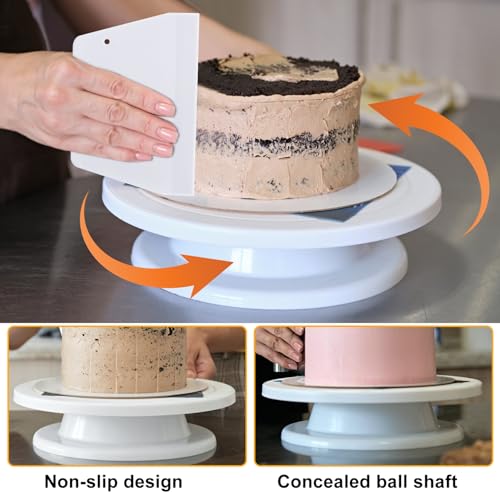 Tortenplatte, Drehbarer Tortenständer, Kuchen Drehteller Dekorations Kits, Cake Decorating Turntable mit Kuchenschabern, Tortenspachtel Glätter, Spritzbeuteln Spritzspitzen, Tortenzubehörset
