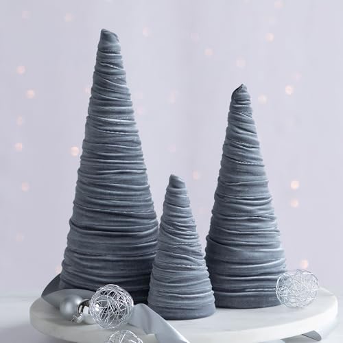 Image of Set of 3 Gray Velvet Trees, Winter Wedding Centerpiece, Modern Valentine Accent, Elegant Entryway, Office Bookshelf, Cozy Handcrafted Gift for (Gray)