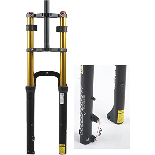 26 Inch Bike Suspension Forks 4.0 Fat Bike Straight Front Fork Downhill Mountain Bike Double Shoulder 1-1/8 Disc Brake Air Fork Qr 140Mm Travel Snow Beach E-Bike Bmx 2850G (Color : Gold) #TOP4