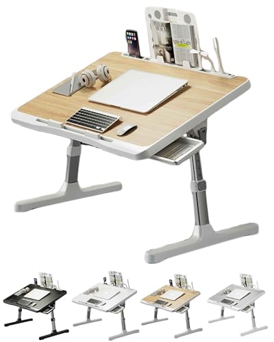 ミニテーブル 折り畳み 小さい机 高さ調節可能(5段階)56×32×27cm 36°角度調整 コンパクト 軽量 収納便利 滑り止め 安全設計(角丸) ベッド ソファ 窓際 寮 大人子供兼用 学習机 デスク (ウォルナット)