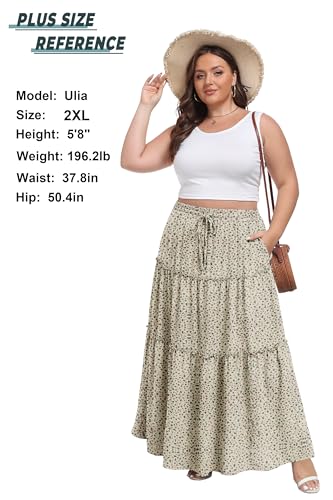Image of Lepunuo Womens Casual Boho High Waisted Flowy Maxi Skirts Tiered Floral Long Skirts with Pockets for Summer Beach Vacation