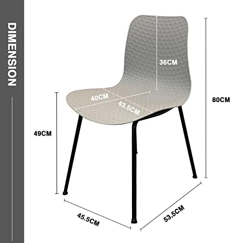 Dining Chair Achiemart Dining Chairs Set of 4 Metal Legs, Contemporary Lounge Dining Home Office Plastic Seat Armless Chairs, Max Weight up to 150kg/330lbs (Grey), 45.5 x 53.5 x 80cm (C-10)