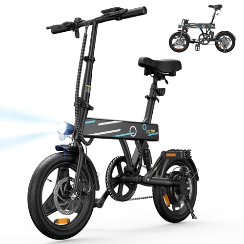 Fcgeoi EB1 Electric Bike, 500W Peak Motor, 14' Tires, 20MPH, 30 Miles, Dual Disc Brake, Adjustable Seat, Foldable Commuting Electric Bike for Adults