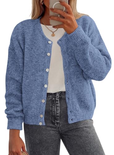 PRETTYGARDEN Fall Long Sleeve Cardigans for Women Trendy 2025 Lightweight Button Down Crewneck Loose Knit Sweater Clothes