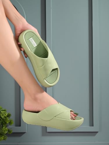 Image of DOCTOR HEALTH SUPER SOFT Women's Orthopedic Cross Strap Slides | Ultra Soft Cushioned Lightweight Slip-On Slippers | Anti-Skid Comfortable Platform Sandals for Everyday Wear