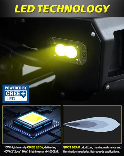 Image of Yellow Flush Mount LED Pods, AKD Part Spot CREE LED Flush Mount Fog Lights 40W Yellow Chase Lights Bumper Driving Backup Reverse Light Pods for Trucks Pickup SUV UTV ATV Snowmobile