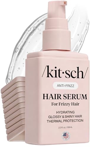 Kitsch Frizz Control Hair Serum - Lightweight Anti Frizz Serum for Curly Hair with Heat Protection | Adds Glossy Shine Smooths Flyaways & Safe for Color Treated Hair - 2.3oz
