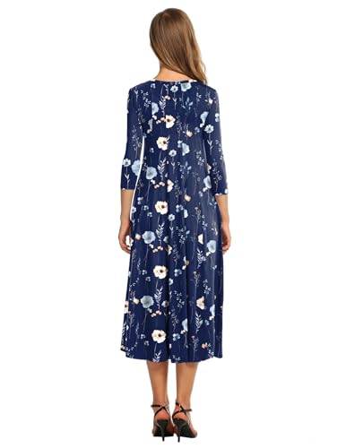 Image of HOTOUCH Women's 3 /4 Sleeve A-line and Flare Midi Long Dress
