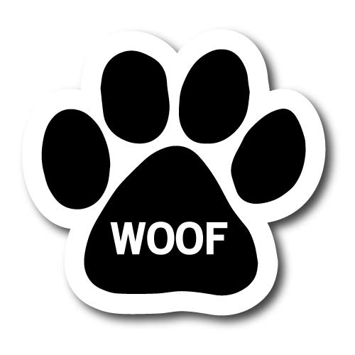 Image of Woof Pawprint Car Magnet 5 Inch, Dog Lover Gift | Heavy duty magnetic decal for car, truck, SUV or fridge, full color UV printed