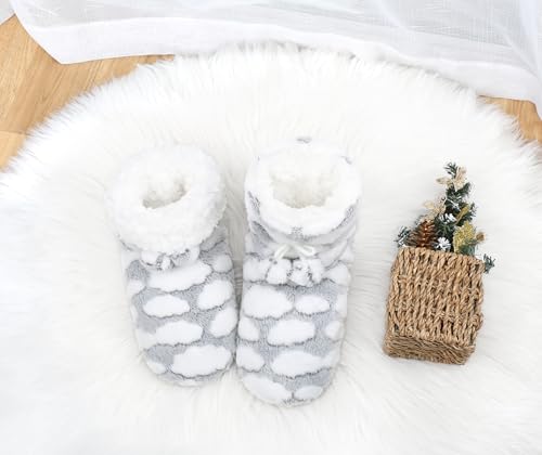 Image of DICUIRD Slipper Socks for Women,Fuzzy House Indoor Boots Slippers with Soft Soles,Warm Cozy Fluffy Sherpa Lined Booties Socks with Non Slip Bottom