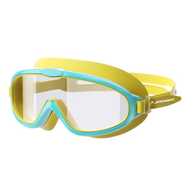 Image of ArrowMax Swimming Goggles For Kids - Anti-Fog UV Protection Lenses |Swim Cap Printed Easy to Adjust |No Leaking-Premium Silicone Comfortable Fabric (YELLOW)